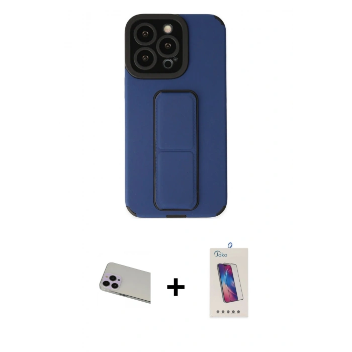 MARSİLYAN™- iPhone 13 Pro Max Kılıf Çekirdek Yansıma - Siyah Joko 5D Cam + Rainbow Kamera Lens Koruma Cam - MR