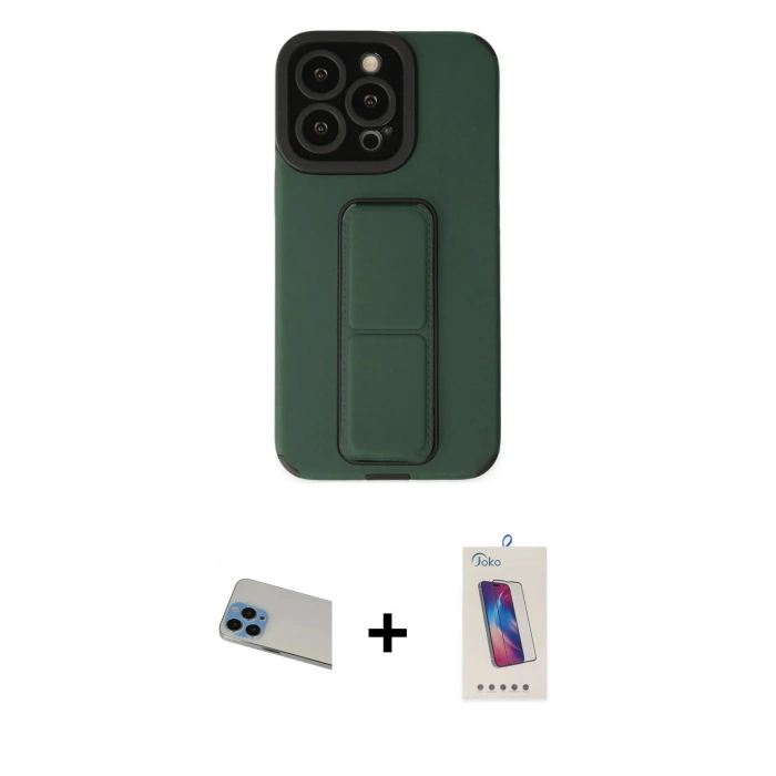 MARSİLYAN™- iPhone 13 Pro Max Kılıf Çekirdek Yansıma - Siyah Joko 5D Cam + Rainbow Kamera Lens Koruma Cam - MI