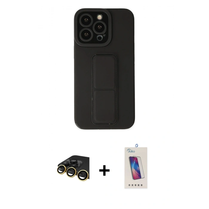 MARSİLYAN™- iPhone 13 Pro Max Kılıf Çekirdek Yansıma - Siyah Joko 5D Cam + Raze Metal Kamera Lens - GD