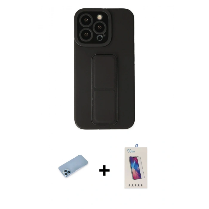 MARSİLYAN™- iPhone 13 Pro Max Kılıf Çekirdek Yansıma - Siyah Joko 5D Cam + Shine Kamera Lens Koruma Cam - MI