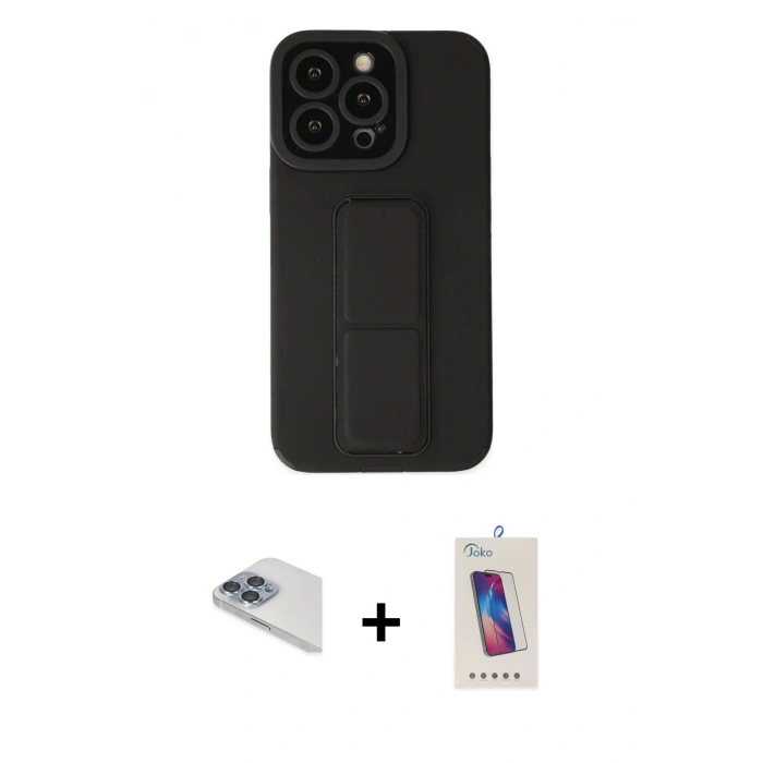 MARSİLYAN™- iPhone 13 Pro Max Kılıf Çekirdek Yansıma - Siyah Joko 5D Cam + Pers Alüminyum Kamera Lens - SABE