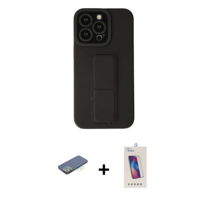 MARSİLYAN™- iPhone 13 Pro Max Kılıf Çekirdek Yansıma - Siyah Joko 5D Cam + Renkli Kamera Lens Koruma Cam - YL