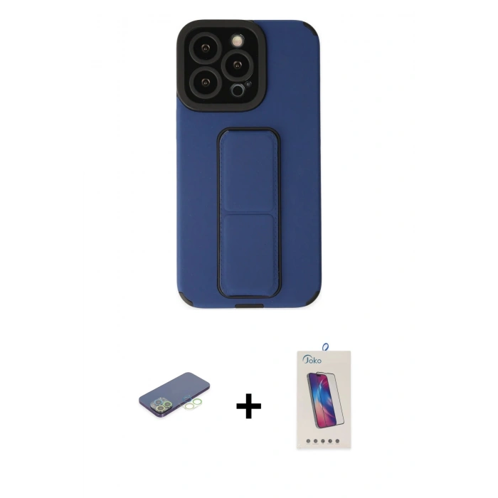 MARSİLYAN™- iPhone 13 Pro Max Kılıf Çekirdek Yansıma - Siyah Joko 5D Cam + Renkli Kamera Lens Koruma Cam - YL