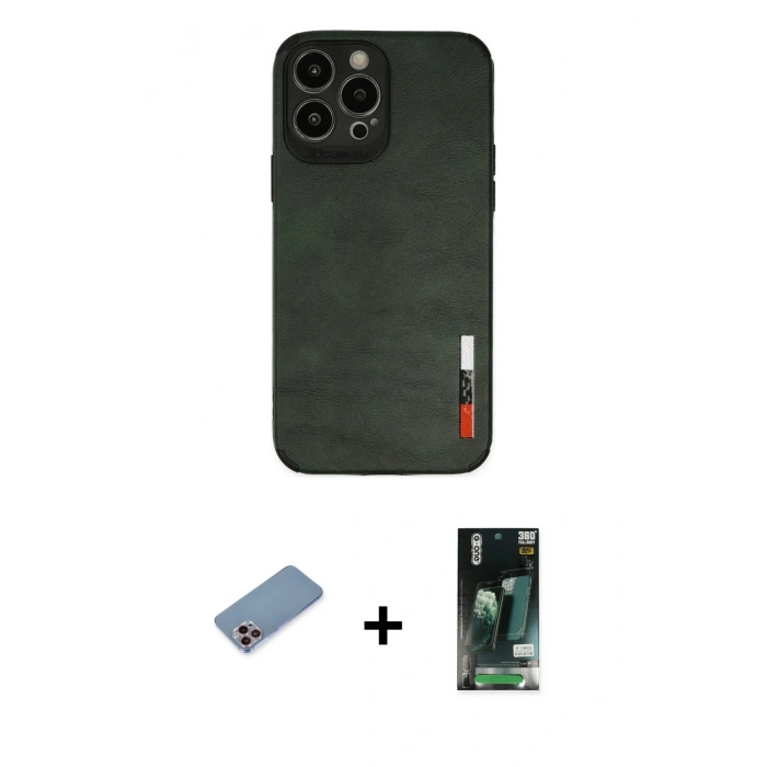 MARSİLYAN™- iPhone 13 Pro Max Kılıf Doruk Asil Koleksiyonu - Şeffaf 360 Full Body Arka Koruyucu + Shine Kamera Lens Koruma Cam - PE
