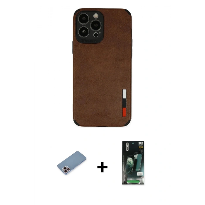 MARSİLYAN™- iPhone 13 Pro Max Kılıf Doruk Asil Koleksiyonu - Şeffaf 360 Full Body Arka Koruyucu + Shine Kamera Lens Koruma Cam - PE