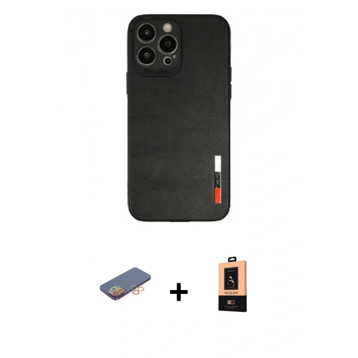 MARSİLYAN™- iPhone 13 Pro Max Kılıf Doruk Asil Koleksiyonu - Şeffaf Maxco Cam Ekran Koruyucu + Turuncu Renkli Kamera Lens Koruma Cam