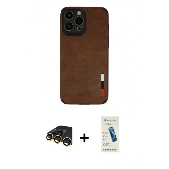 MARSİLYAN™- iPhone 13 Pro Max Kılıf Doruk Asil Koleksiyonu - Şeffaf Pasifik Cam Ekran Koruyucu + Raze Metal Kamera Lens - GD