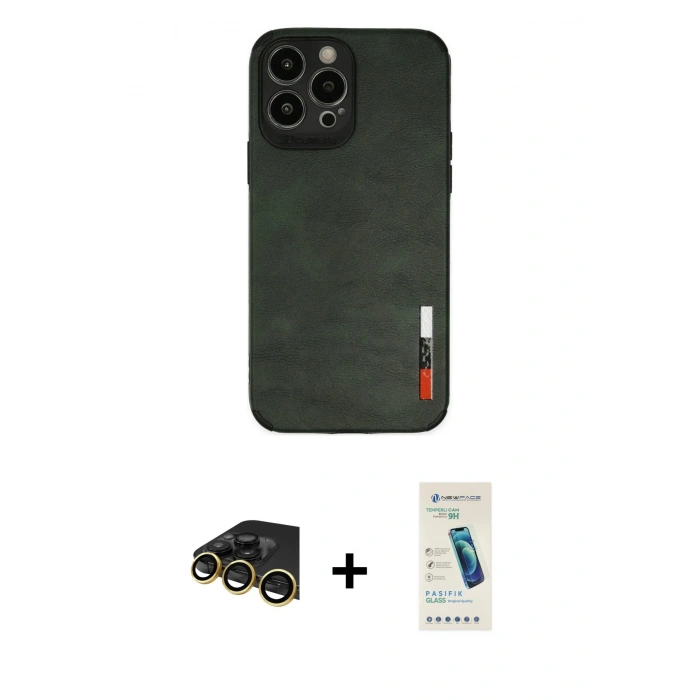 MARSİLYAN™- iPhone 13 Pro Max Kılıf Doruk Asil Koleksiyonu - Şeffaf Pasifik Cam Ekran Koruyucu + Raze Metal Kamera Lens - GD