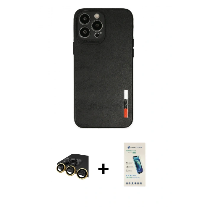 MARSİLYAN™- iPhone 13 Pro Max Kılıf Doruk Asil Koleksiyonu - Şeffaf Pasifik Cam Ekran Koruyucu + Raze Metal Kamera Lens - GD