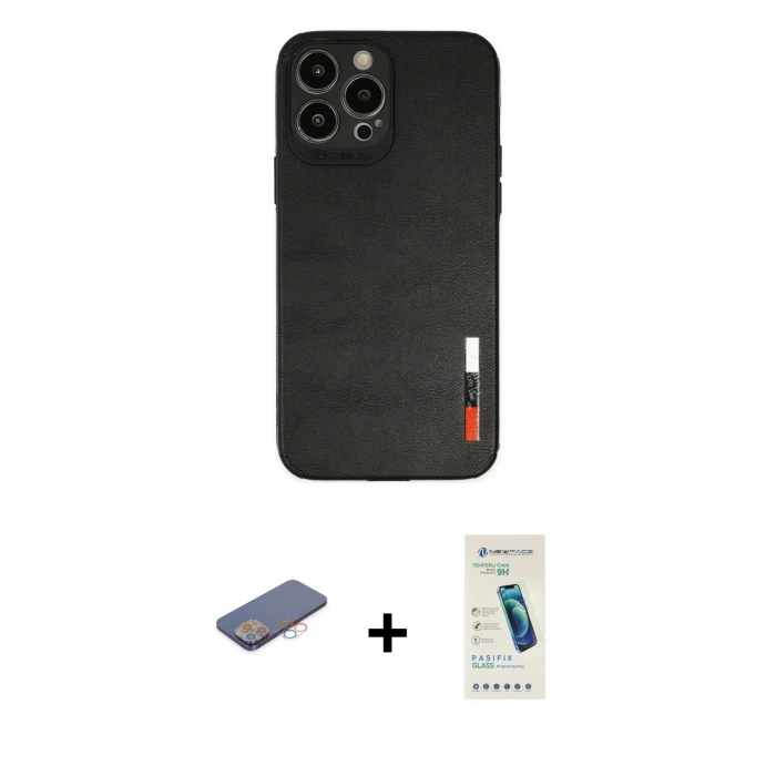 MARSİLYAN™- iPhone 13 Pro Max Kılıf Doruk Asil Koleksiyonu - Şeffaf Pasifik Cam Ekran Koruyucu + Renkli Kamera Lens Koruma Cam - PE