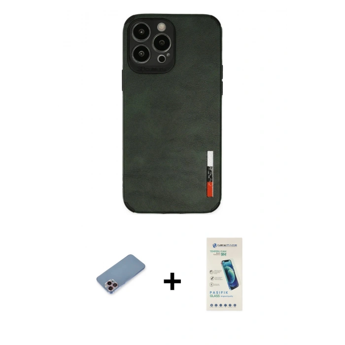 MARSİLYAN™- iPhone 13 Pro Max Kılıf Doruk Asil Koleksiyonu - Şeffaf Pasifik Cam Ekran Koruyucu + Shine Kamera Lens Koruma Cam - PE