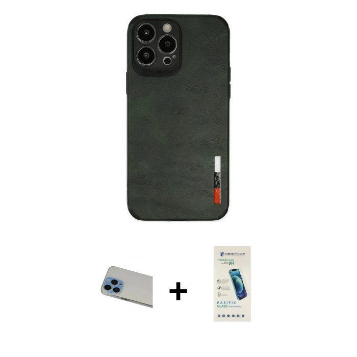 MARSİLYAN™- iPhone 13 Pro Max Kılıf Doruk Asil Koleksiyonu - Şeffaf Pasifik Cam Ekran Koruyucu + Rainbow Kamera Lens Koruma Cam - MI