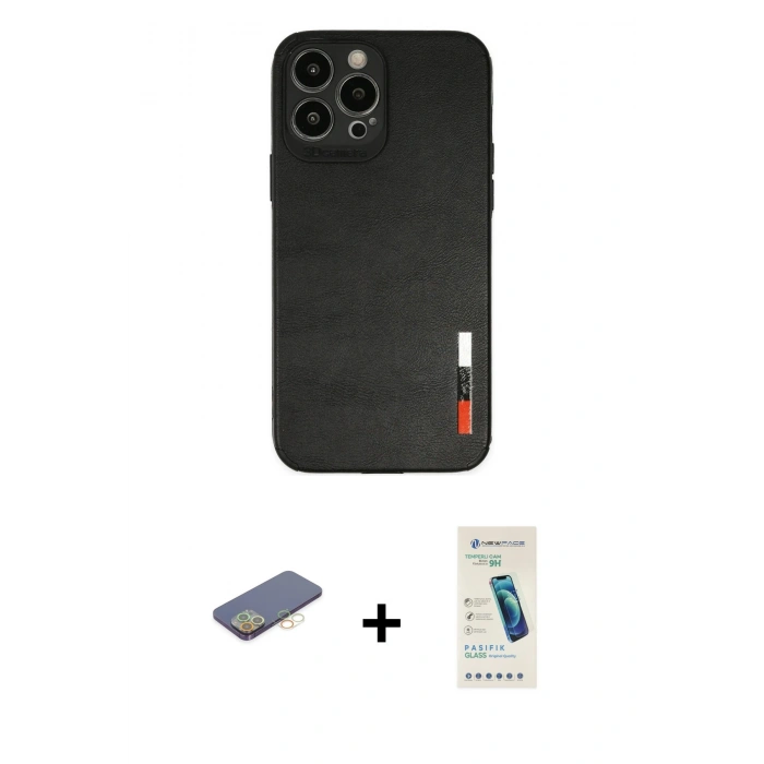 MARSİLYAN™- iPhone 13 Pro Max Kılıf Doruk Asil Koleksiyonu - Şeffaf Pasifik Cam Ekran Koruyucu + Renkli Kamera Lens Koruma Cam - SI