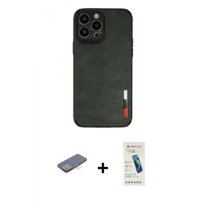 MARSİLYAN™- iPhone 13 Pro Max Kılıf Doruk Asil Koleksiyonu - Şeffaf Pasifik Cam Ekran Koruyucu + Renkli Kamera Lens Koruma Cam - SI