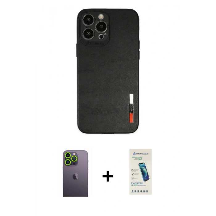 MARSİLYAN™- iPhone 13 Pro Max Kılıf Doruk Asil Koleksiyonu - Şeffaf Pasifik Cam Ekran Koruyucu + Neon Fosforlu Kamera Lens - YL