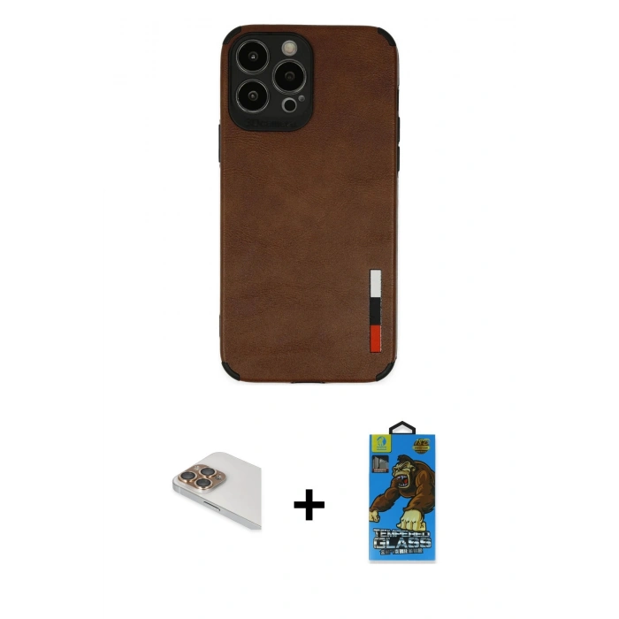 MARSİLYAN™- iPhone 13 Pro Max Kılıf Doruk Asil Koleksiyonu - Siyah 18D Cam Ekran Koruyucu + Pers Alüminyum Kamera Lens - GD