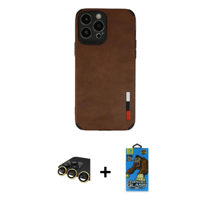 MARSİLYAN™- iPhone 13 Pro Max Kılıf Doruk Asil Koleksiyonu - Siyah 18D Cam Ekran Koruyucu + Raze Metal Kamera Lens - GD