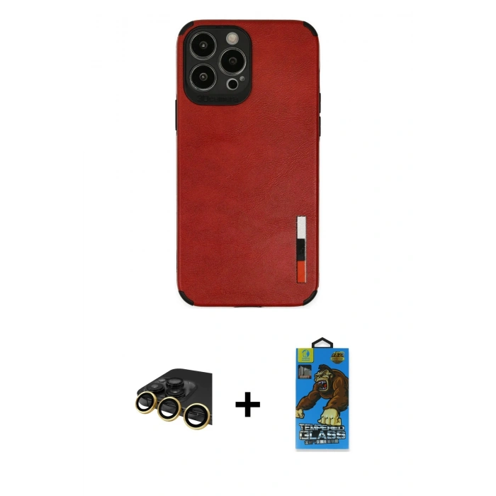 MARSİLYAN™- iPhone 13 Pro Max Kılıf Doruk Asil Koleksiyonu - Siyah 18D Cam Ekran Koruyucu + Raze Metal Kamera Lens - GD
