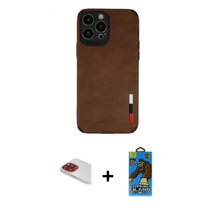 MARSİLYAN™- iPhone 13 Pro Max Kılıf Doruk Asil Koleksiyonu - Siyah 18D Cam Ekran Koruyucu + Pers Alüminyum Kamera Lens - KI