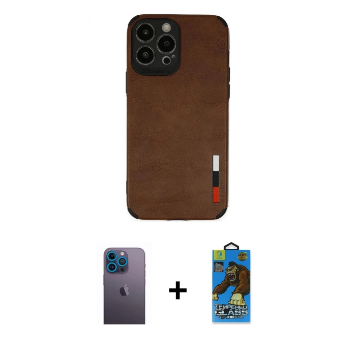 MARSİLYAN™- iPhone 13 Pro Max Kılıf Doruk Asil Koleksiyonu - Siyah 18D Cam Ekran Koruyucu + Neon Fosforlu Kamera Lens - MI