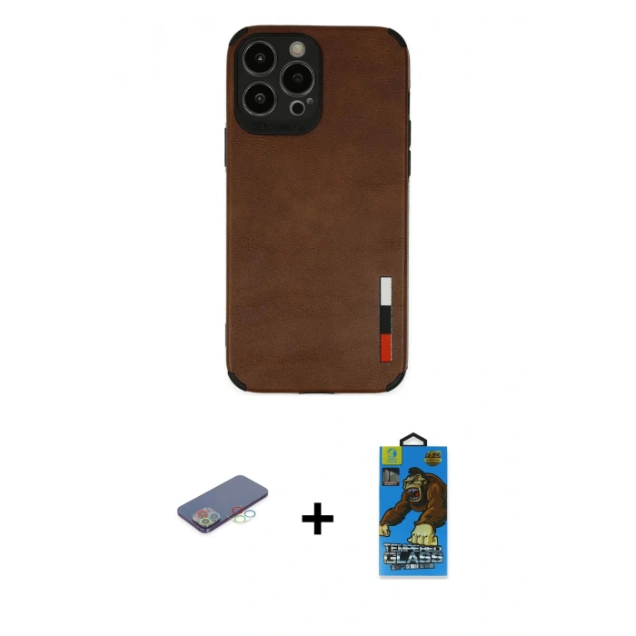 MARSİLYAN™- iPhone 13 Pro Max Kılıf Doruk Asil Koleksiyonu - Siyah 18D Cam Ekran Koruyucu + Renkli Kamera Lens Koruma Cam - MI