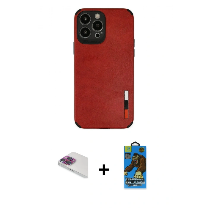 MARSİLYAN™- iPhone 13 Pro Max Kılıf Doruk Asil Koleksiyonu - Siyah 18D Cam Ekran Koruyucu + Pers Alüminyum Kamera Lens - GI