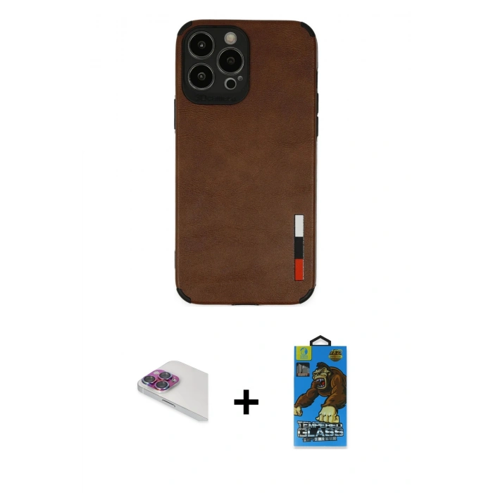 MARSİLYAN™- iPhone 13 Pro Max Kılıf Doruk Asil Koleksiyonu - Siyah 18D Cam Ekran Koruyucu + Pers Alüminyum Kamera Lens - GI