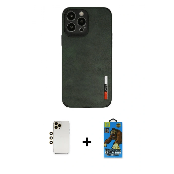 MARSİLYAN™- iPhone 13 Pro Max Kılıf Doruk Asil Koleksiyonu - Siyah 18D Cam Ekran Koruyucu + Shine Kamera Lens - GD