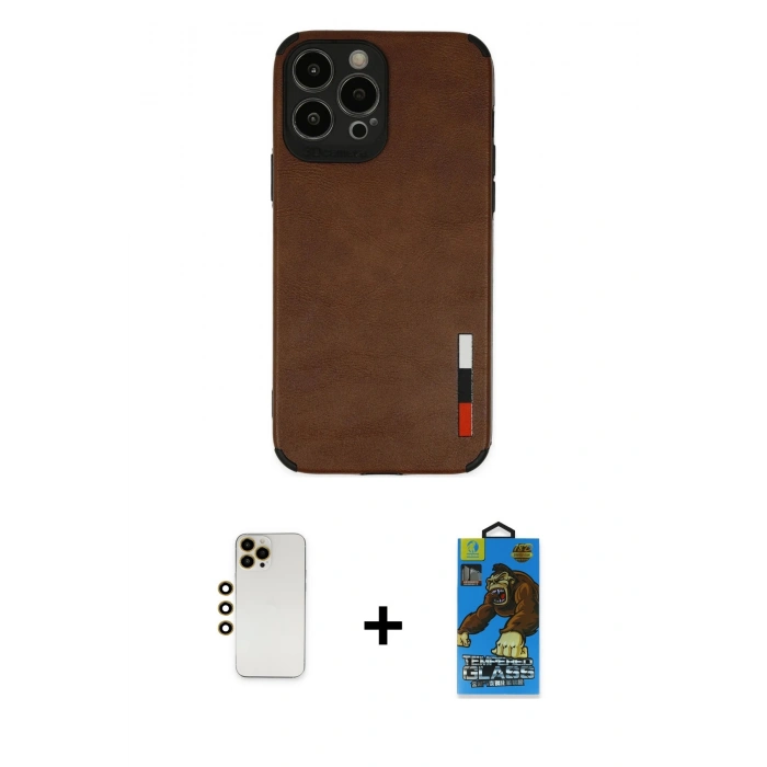 MARSİLYAN™- iPhone 13 Pro Max Kılıf Doruk Asil Koleksiyonu - Siyah 18D Cam Ekran Koruyucu + Shine Kamera Lens - GD