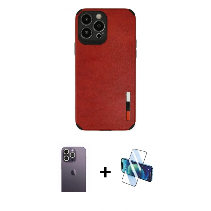 MARSİLYAN™- iPhone 13 Pro Max Kılıf Doruk Asil Koleksiyonu - Siyah 3D Antistatik Cam Ekran Koruyucu + Neon Fosforlu Kamera Lens - BZ