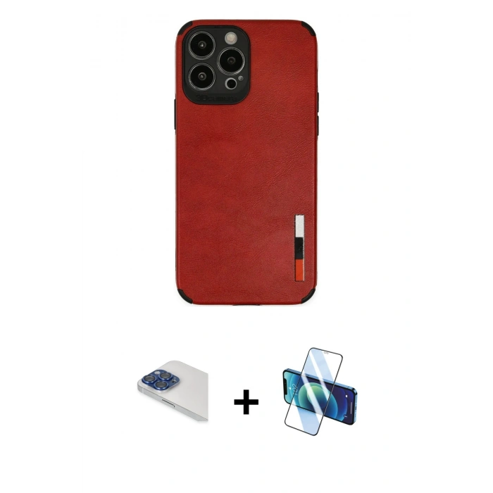 MARSİLYAN™- iPhone 13 Pro Max Kılıf Doruk Asil Koleksiyonu - Siyah 3D Antistatik Cam Ekran Koruyucu + Pers Alüminyum Kamera Lens - LT