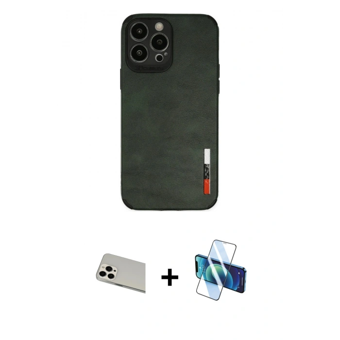 MARSİLYAN™- iPhone 13 Pro Max Kılıf Doruk Asil Koleksiyonu - Siyah 3D Antistatik Cam Ekran Koruyucu + Rainbow Kamera Lens Koruma Cam - BZ
