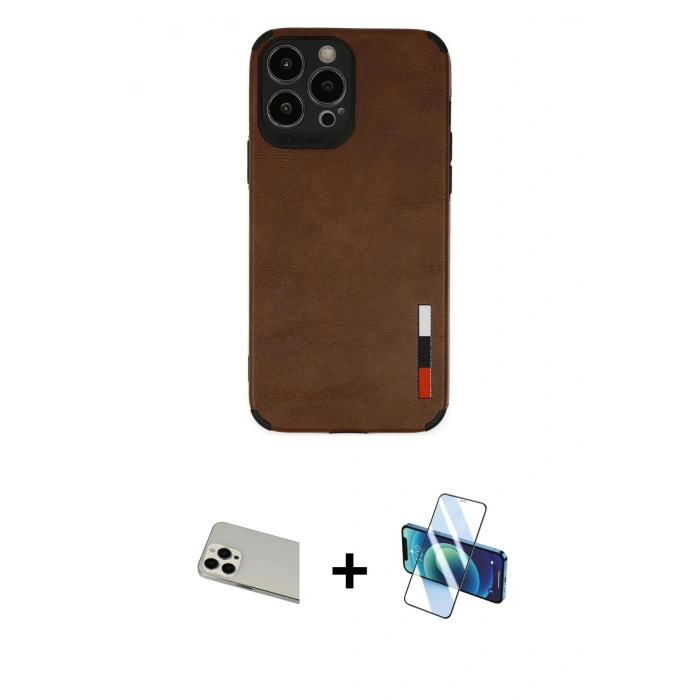 MARSİLYAN™- iPhone 13 Pro Max Kılıf Doruk Asil Koleksiyonu - Siyah 3D Antistatik Cam Ekran Koruyucu + Rainbow Kamera Lens Koruma Cam - BZ