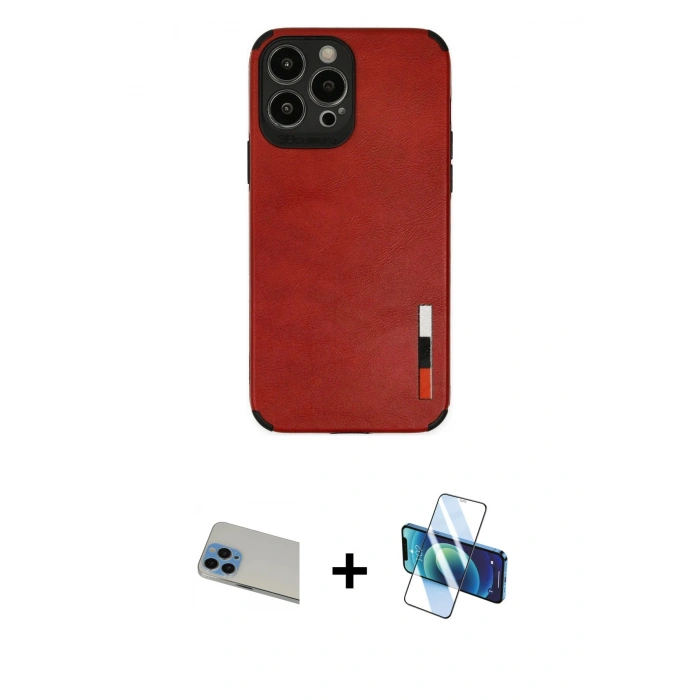 MARSİLYAN™- iPhone 13 Pro Max Kılıf Doruk Asil Koleksiyonu - Siyah 3D Antistatik Cam Ekran Koruyucu + Rainbow Kamera Lens Koruma Cam - MI