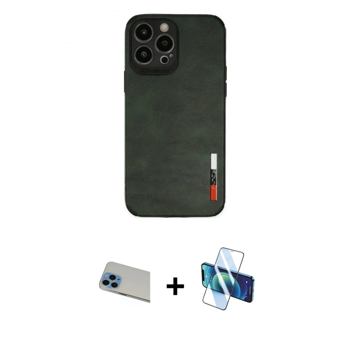 MARSİLYAN™- iPhone 13 Pro Max Kılıf Doruk Asil Koleksiyonu - Siyah 3D Antistatik Cam Ekran Koruyucu + Rainbow Kamera Lens Koruma Cam - MI