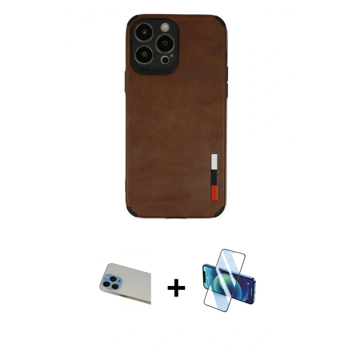 MARSİLYAN™- iPhone 13 Pro Max Kılıf Doruk Asil Koleksiyonu - Siyah 3D Antistatik Cam Ekran Koruyucu + Rainbow Kamera Lens Koruma Cam - MI