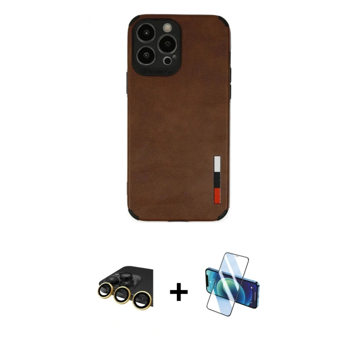 MARSİLYAN™- iPhone 13 Pro Max Kılıf Doruk Asil Koleksiyonu - Siyah 3D Antistatik Cam Ekran Koruyucu + Raze Metal Kamera Lens - GD