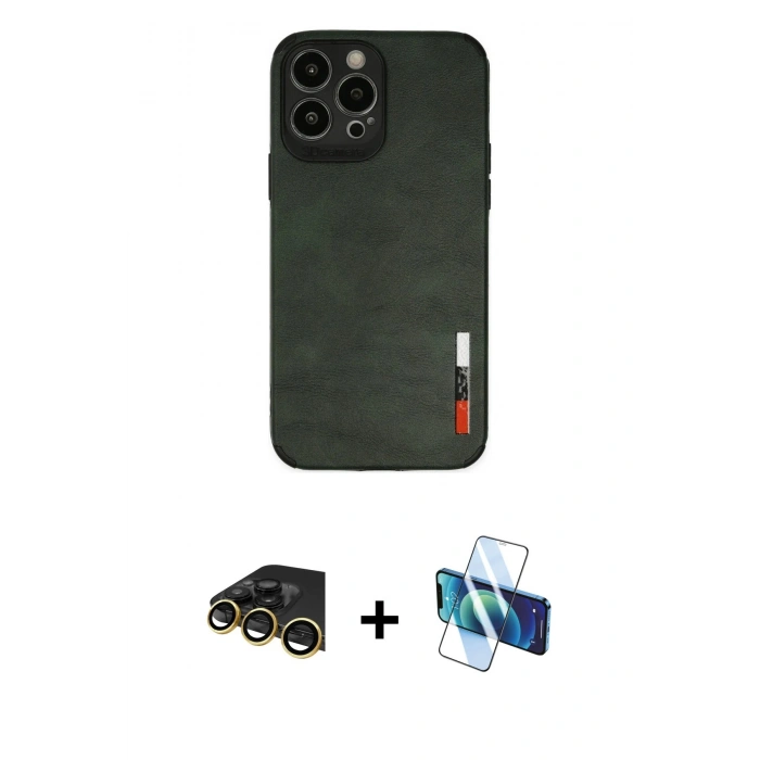 MARSİLYAN™- iPhone 13 Pro Max Kılıf Doruk Asil Koleksiyonu - Siyah 3D Antistatik Cam Ekran Koruyucu + Raze Metal Kamera Lens - GD