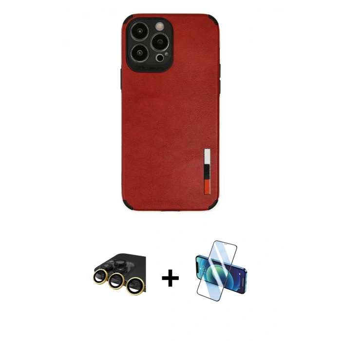 MARSİLYAN™- iPhone 13 Pro Max Kılıf Doruk Asil Koleksiyonu - Siyah 3D Antistatik Cam Ekran Koruyucu + Raze Metal Kamera Lens - GD