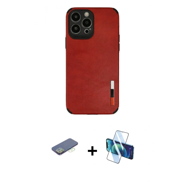 MARSİLYAN™- iPhone 13 Pro Max Kılıf Doruk Asil Koleksiyonu - Siyah 3D Antistatik Cam Ekran Koruyucu + Renkli Kamera Lens Koruma Cam - YL