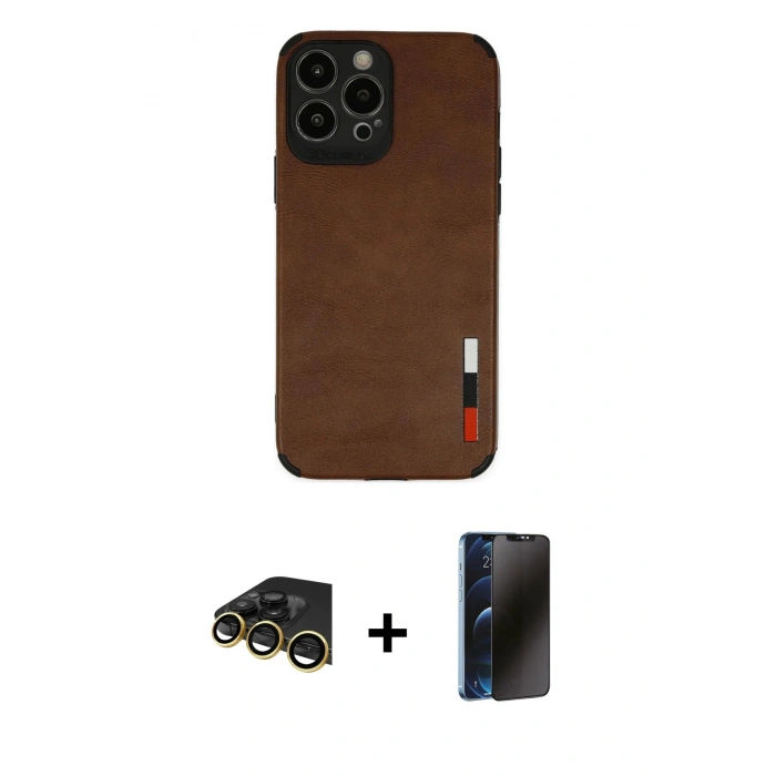 MARSİLYAN™- iPhone 13 Pro Max Kılıf Doruk Asil Koleksiyonu - Siyah 3D Antistatik Hayalet Cam Ekran Koruyucu + Raze Metal Kamera Lens - GD