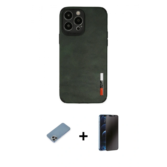 MARSİLYAN™- iPhone 13 Pro Max Kılıf Doruk Asil Koleksiyonu - Siyah 3D Antistatik Hayalet Cam Ekran Koruyucu + Shine Kamera Lens Koruma Cam - GI