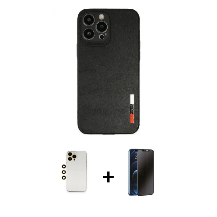 MARSİLYAN™- iPhone 13 Pro Max Kılıf Doruk Asil Koleksiyonu - Siyah 3D Antistatik Hayalet Cam Ekran Koruyucu + Shine Kamera Lens - GD