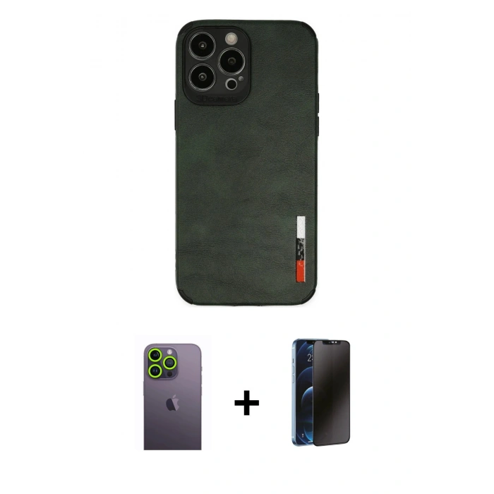 MARSİLYAN™- iPhone 13 Pro Max Kılıf Doruk Asil Koleksiyonu - Siyah 3D Antistatik Hayalet Cam Ekran Koruyucu + Neon Fosforlu Kamera Lens - YL
