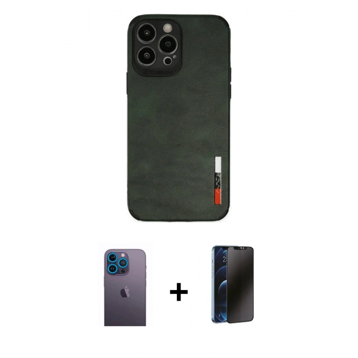 MARSİLYAN™- iPhone 13 Pro Max Kılıf Doruk Asil Koleksiyonu - Siyah 3D Antistatik Hayalet Cam Ekran Koruyucu + Neon Fosforlu Kamera Lens - MI