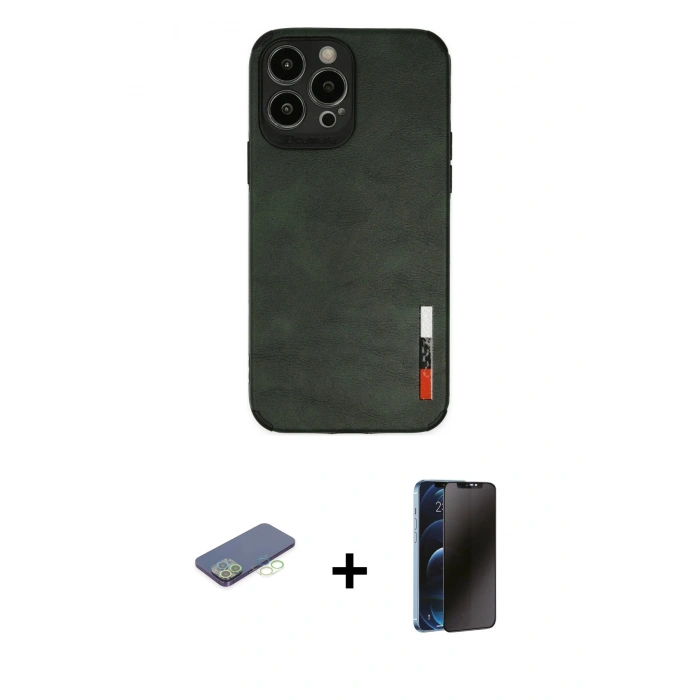 MARSİLYAN™- iPhone 13 Pro Max Kılıf Doruk Asil Koleksiyonu - Siyah 3D Antistatik Hayalet Cam Ekran Koruyucu + Renkli Kamera Lens Koruma Cam - YL
