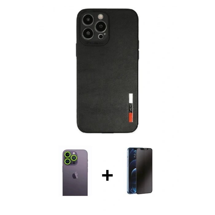 MARSİLYAN™- iPhone 13 Pro Max Kılıf Doruk Asil Koleksiyonu - Siyah 3D Antistatik Hayalet Cam Ekran Koruyucu + Neon Fosforlu Kamera Lens - YL