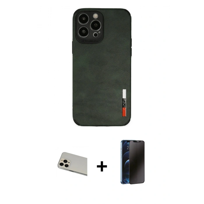 MARSİLYAN™- iPhone 13 Pro Max Kılıf Doruk Asil Koleksiyonu - Siyah 3D Antistatik Hayalet Cam Ekran Koruyucu + Rainbow Kamera Lens Koruma Cam - REGD