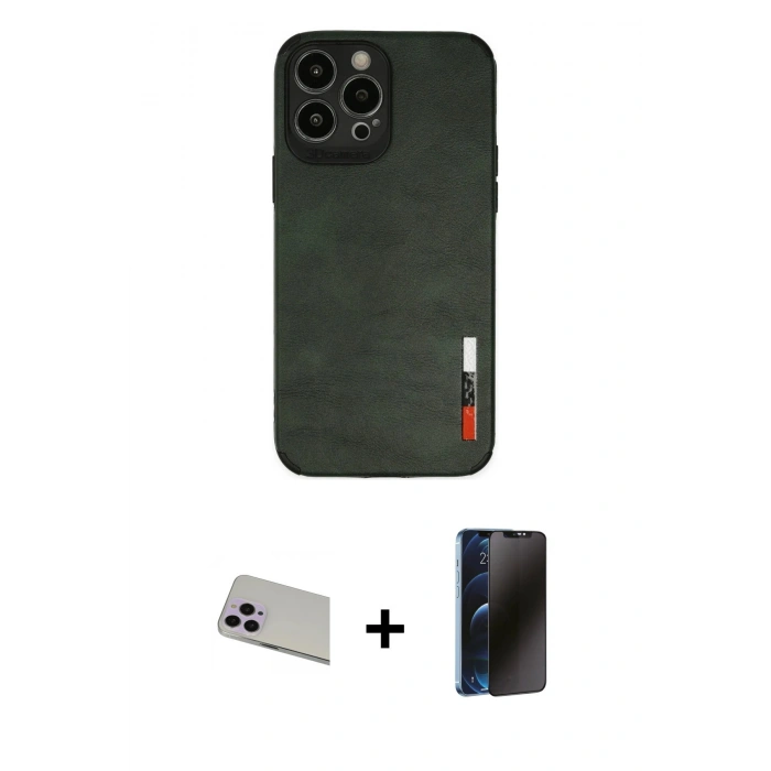MARSİLYAN™- iPhone 13 Pro Max Kılıf Doruk Asil Koleksiyonu - Siyah 3D Antistatik Hayalet Cam Ekran Koruyucu + Rainbow Kamera Lens Koruma Cam - MR