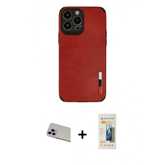 MARSİLYAN™- iPhone 13 Pro Max Kılıf Doruk Asil Koleksiyonu - Siyah 6D Mat Seramik Hayalet Nano Ekran Koruyucu + Rainbow Kamera Lens Koruma Cam - MR